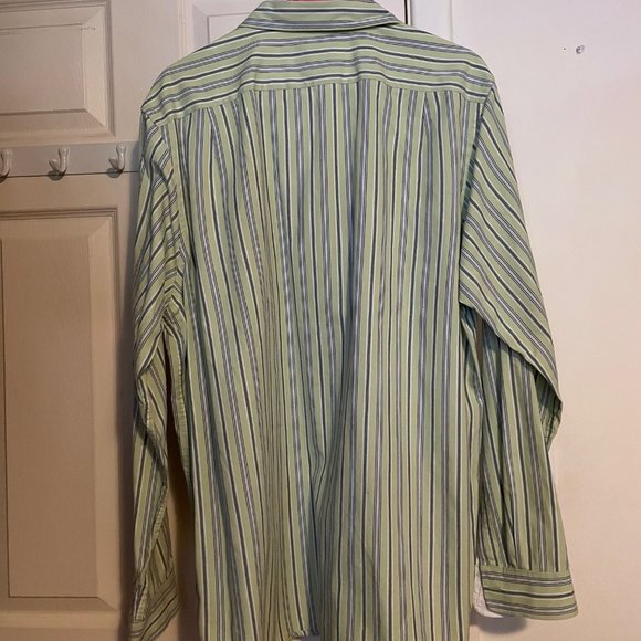 Mens Club Room Slim Fit Button Down Shirt Green Blue Stripe Size X-Large - Picture 4 of 4